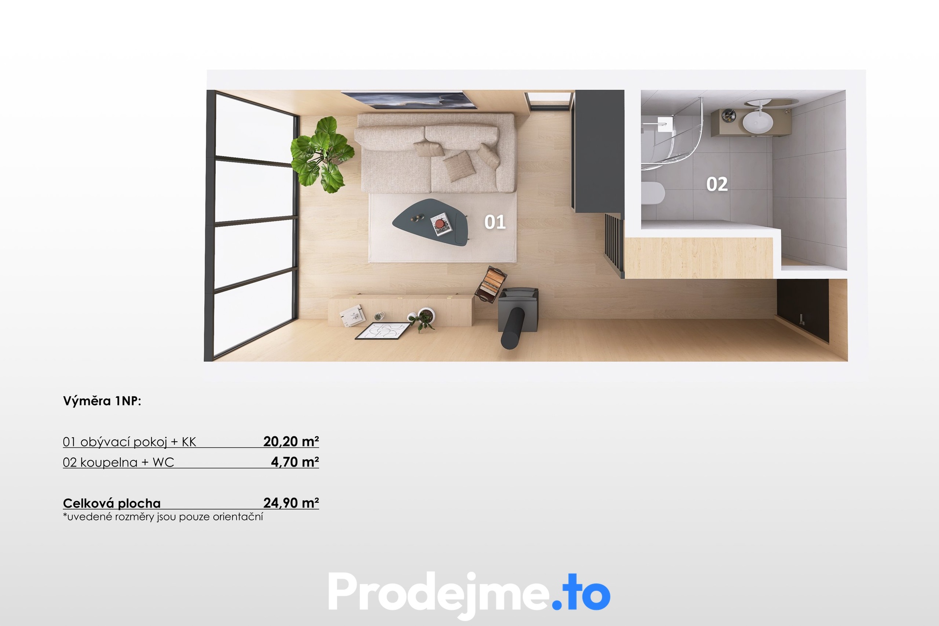 3D půdorys - Loft - přízemí